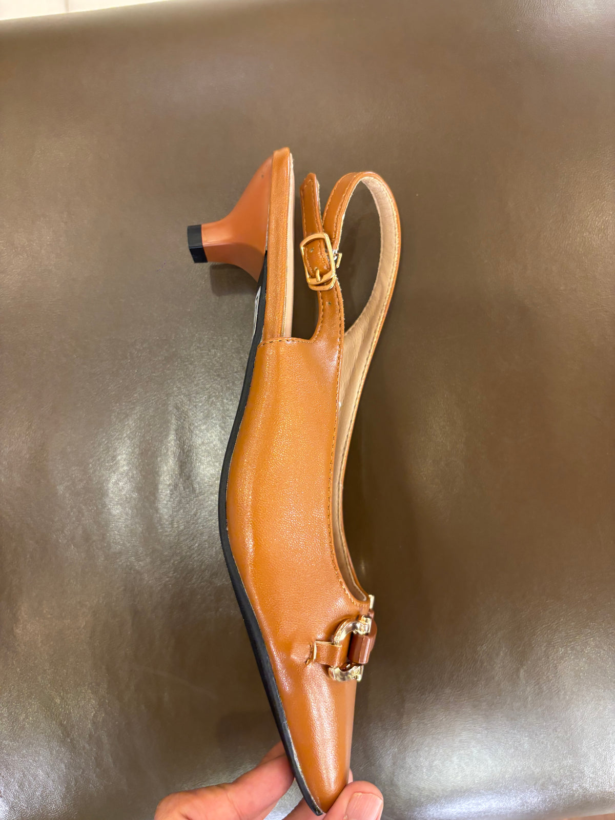 Brie Mini Premium Slingback Kitten Heels in Camel - The Heels India