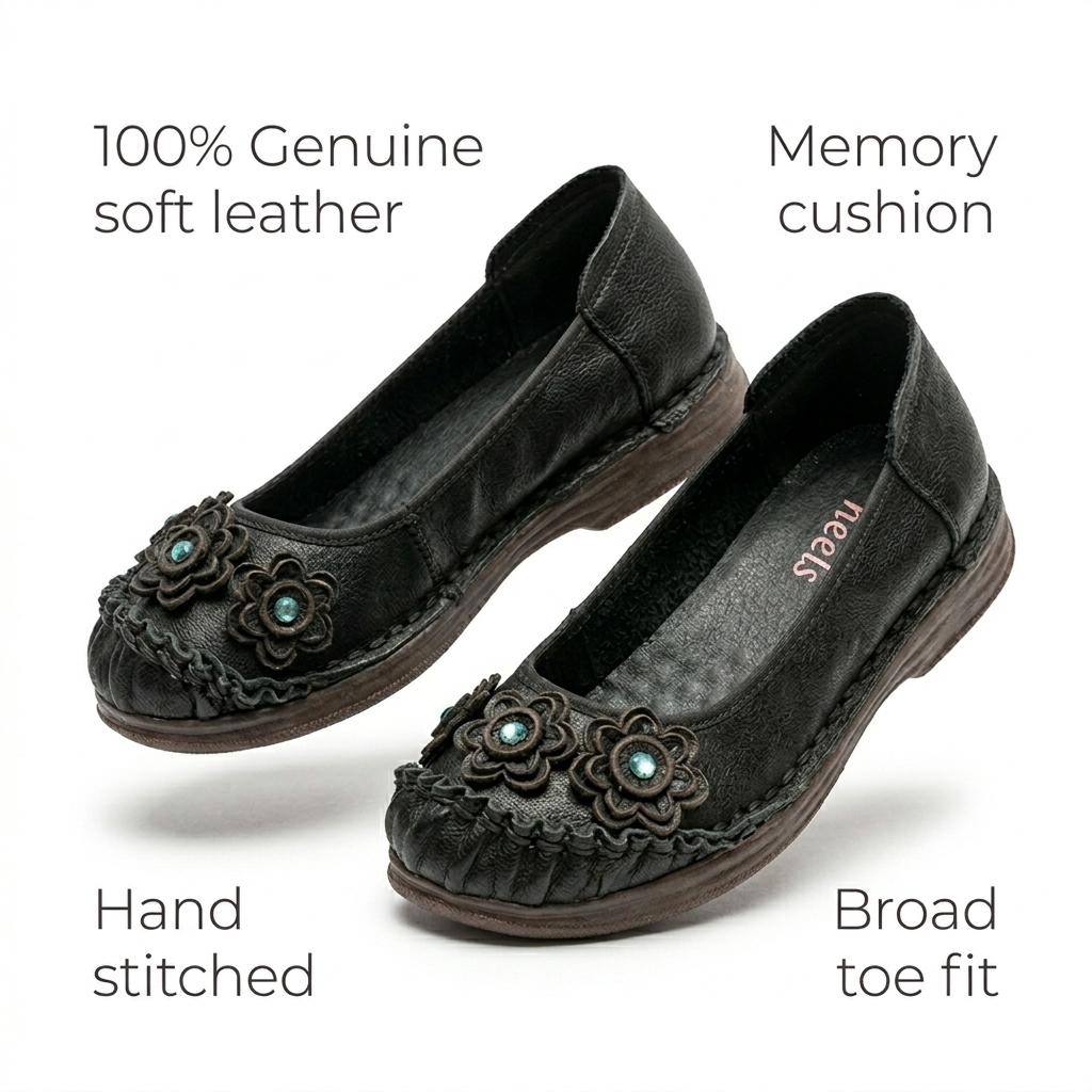Renessa Premium Leather Comfort Flower Ballerinas