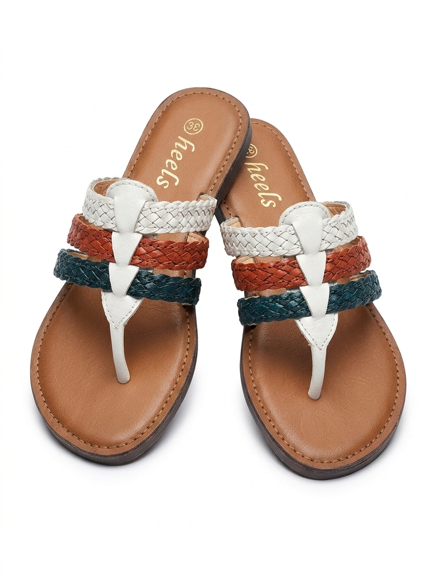 Kylie Leather Woven Strap Flat Slippers