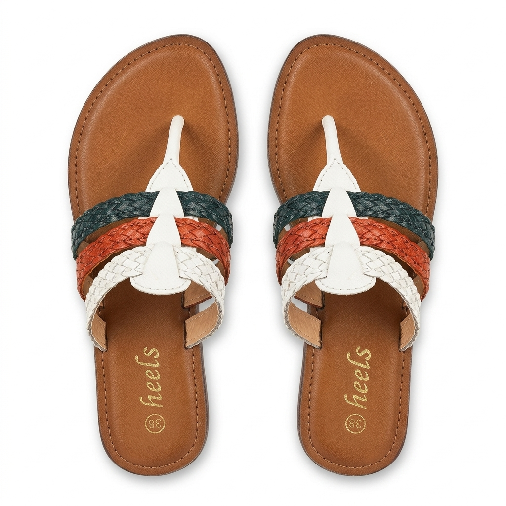 Kylie Leather Woven Strap Flat Slippers