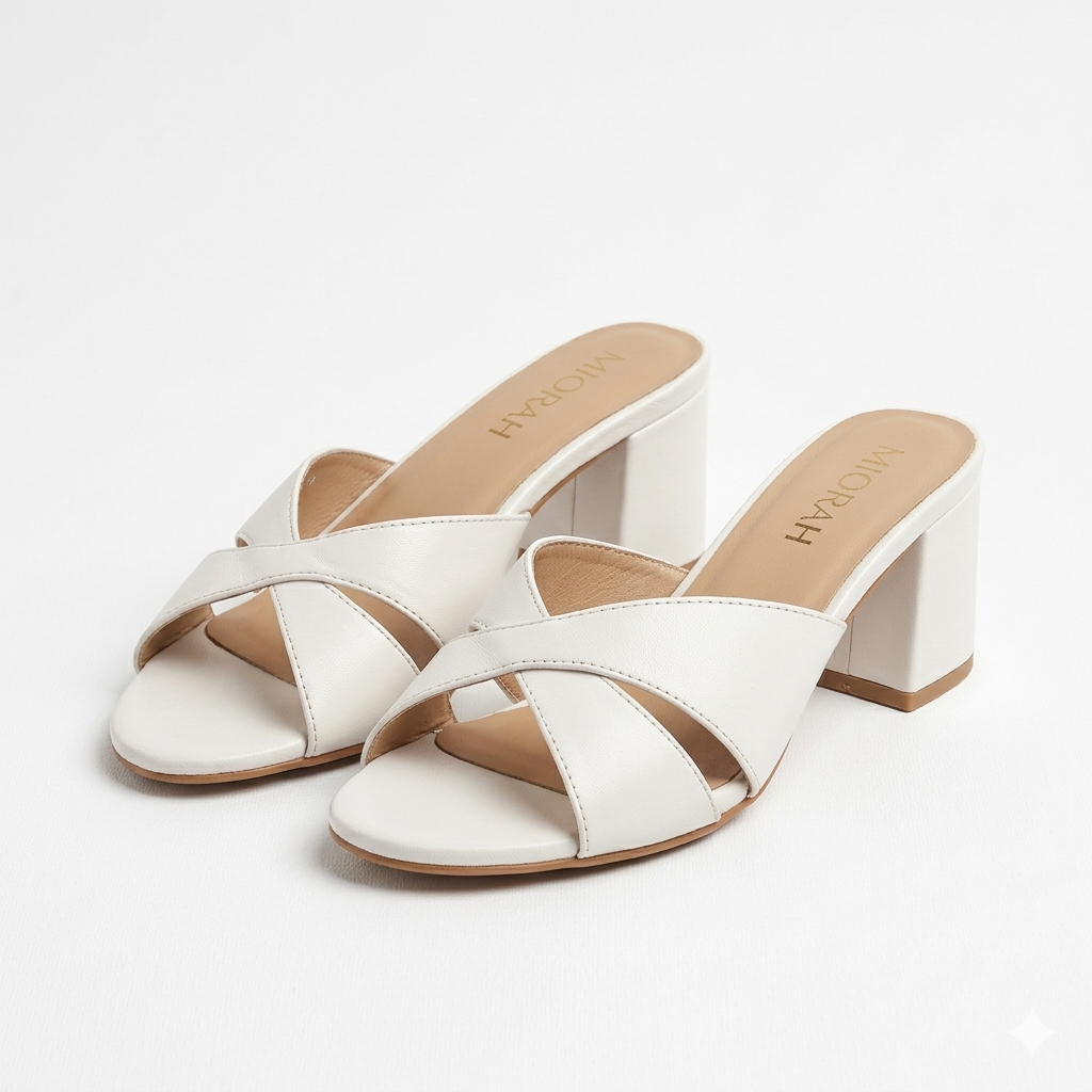 Josie Premium Leather Cross Peep Toe Block Heels