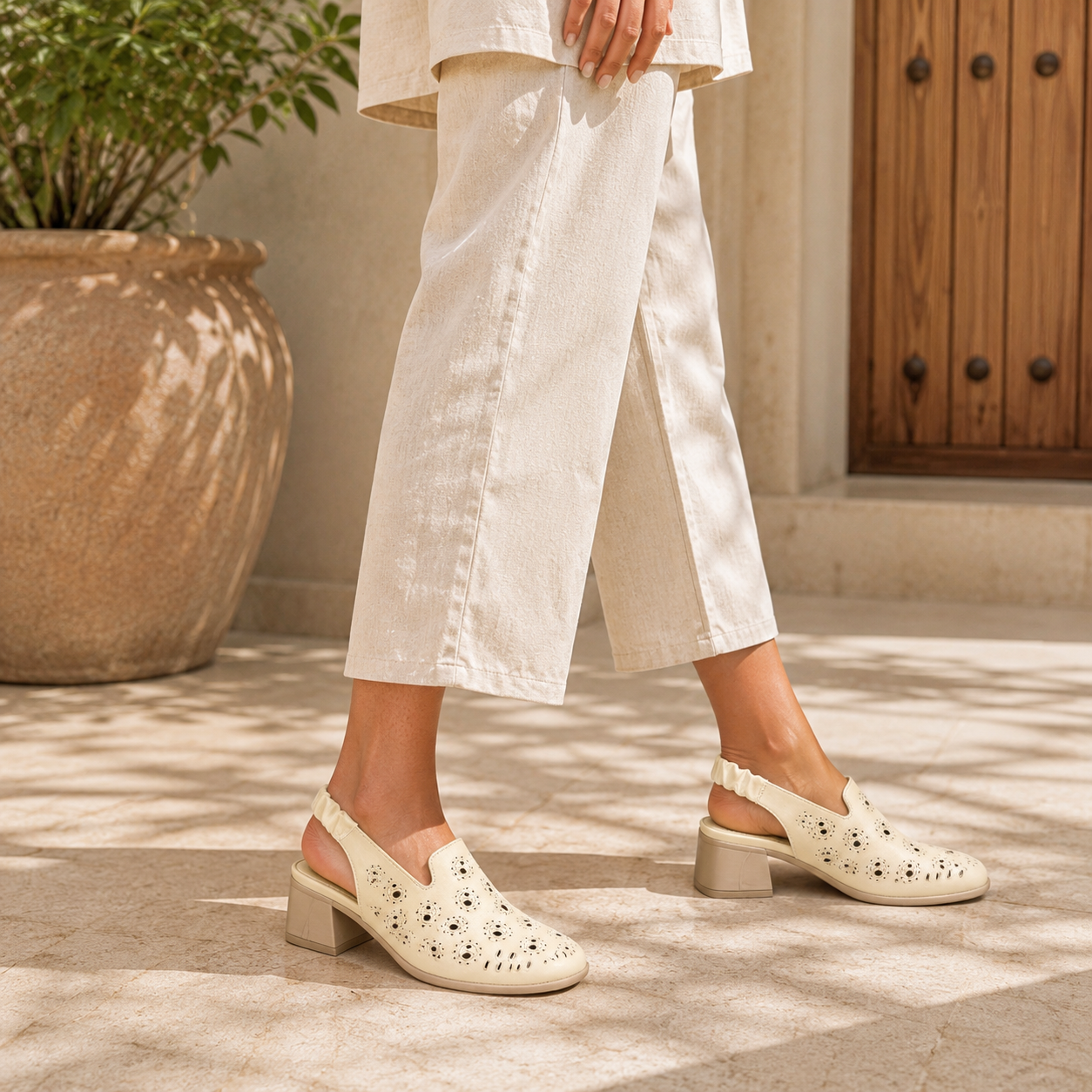 Sakina 2.0 Premium Leather Perforated Slingback Summer Sandals