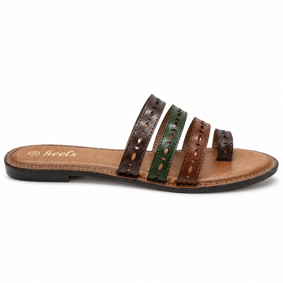 Delma Leather Strap Thumb Flat Sliders