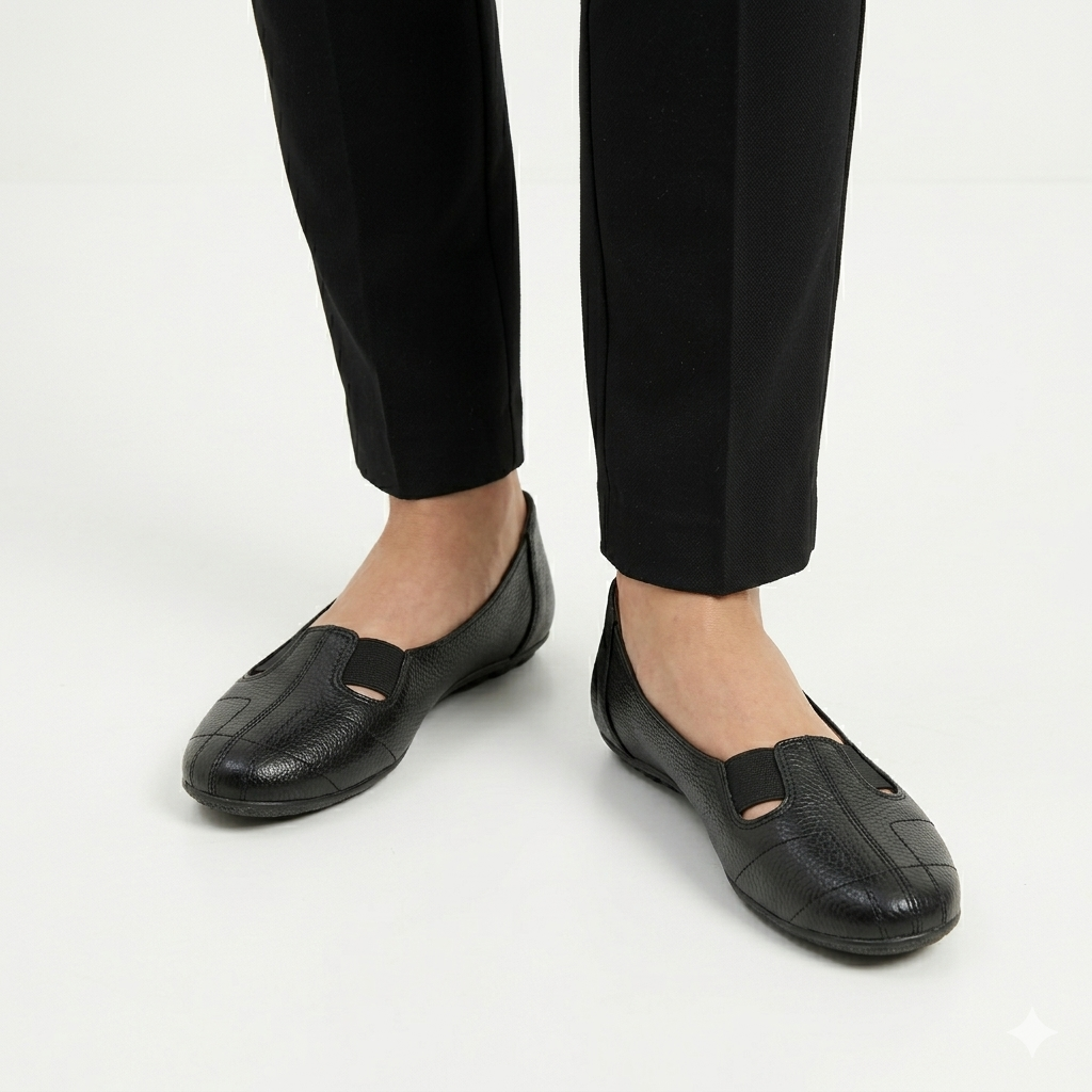 Ellie Classic Stitched Leather Elastic Ballerinas - The Heels India