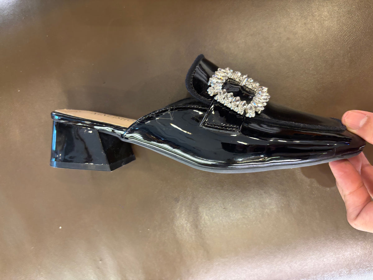 Luna Premium Patent Back Open Block Heel Mules