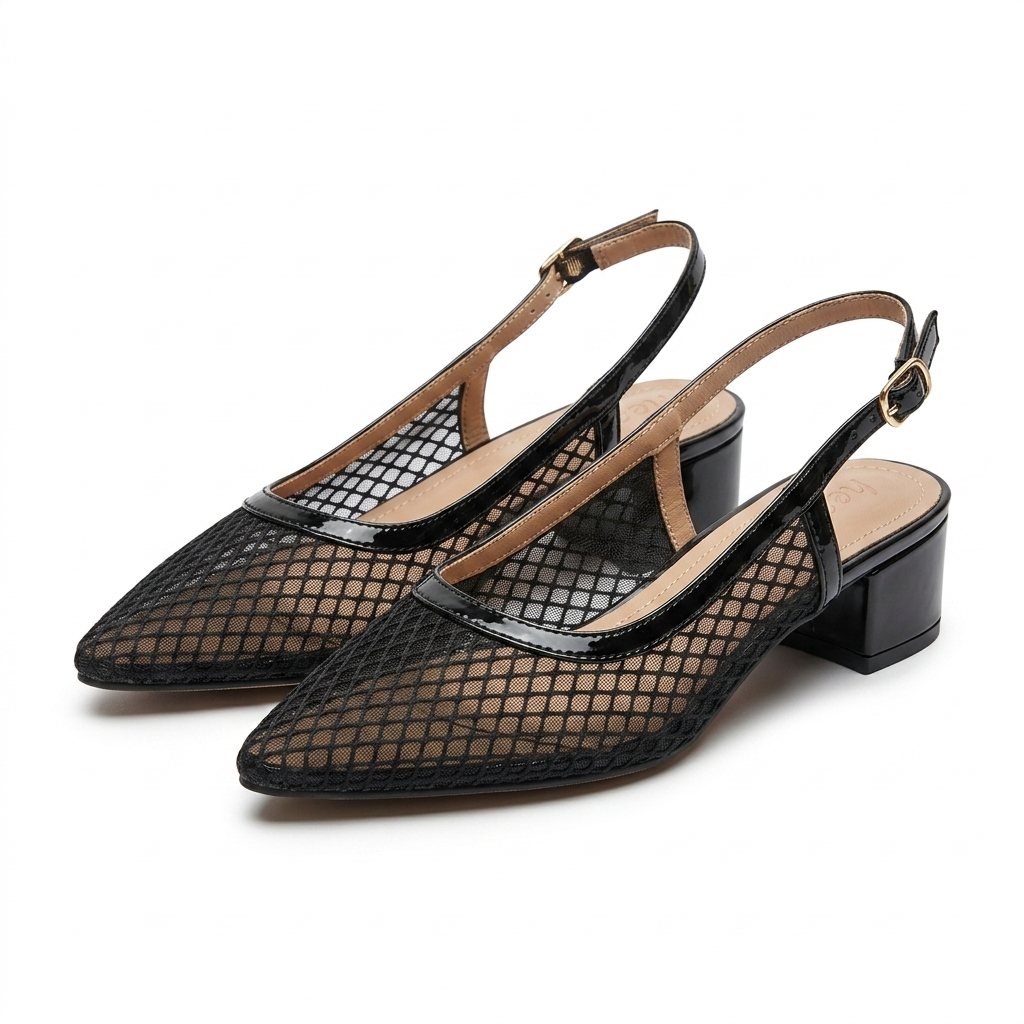 Medusa Mesh Sling Back Mid Block Heel Ballerinas
