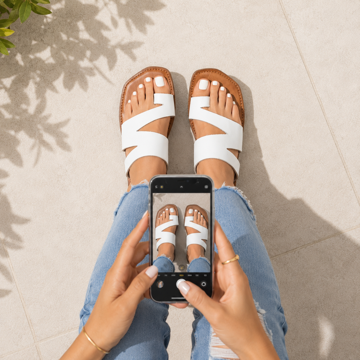 Trisha Hexagon Leather Thumb Criss Cross Slippers