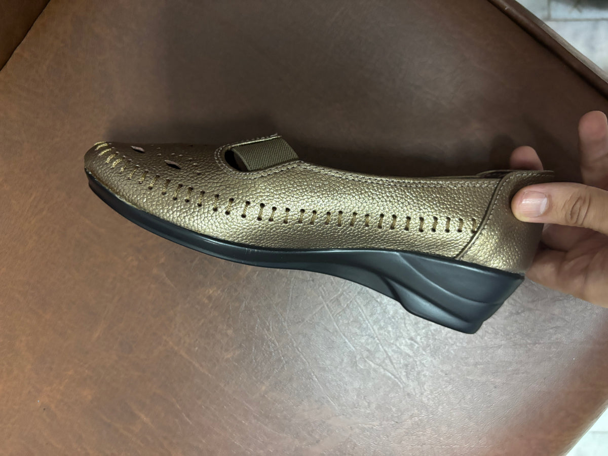 Ines Perforated Leather Wedge Ballerinas