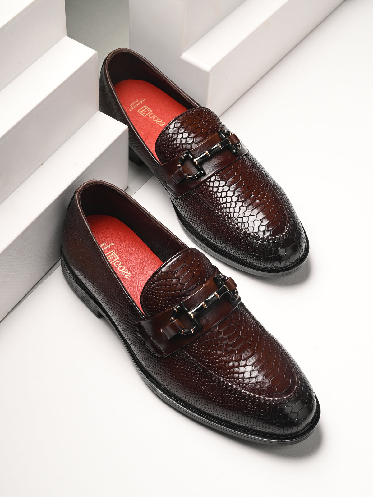 Oliver Textured Leather Buckle Loafers - The Heels India