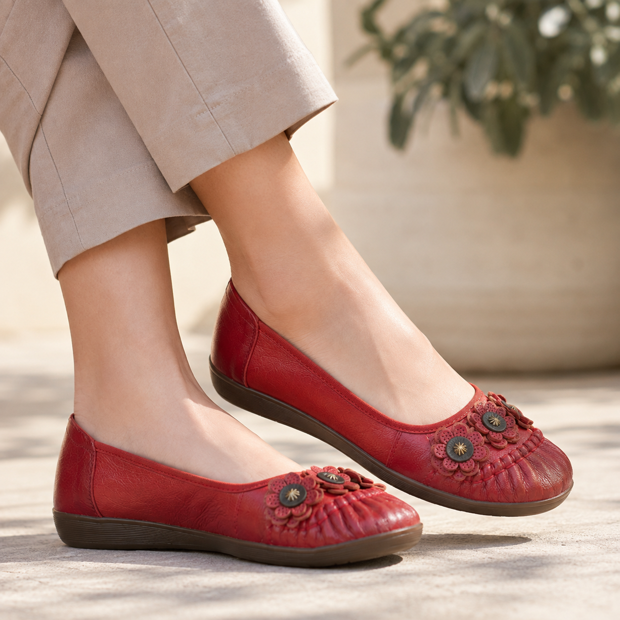 Flora 4.0 Premium Leather Cushioned Ballerinas
