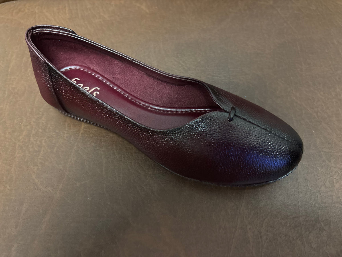 Nysa Classic Leather Ballerinas in Maroon - The Heels India
