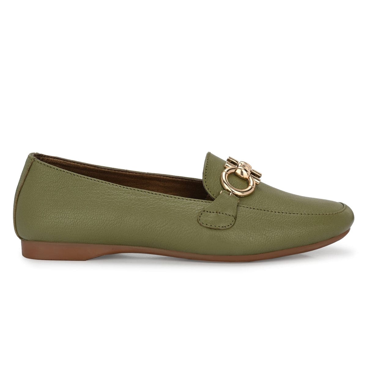 Donna Olive Leather Ballerinas - The Heels India