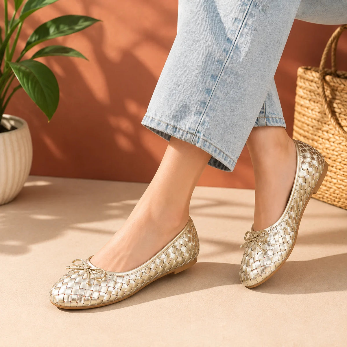 CELINE Premium Leather Weaving Ballerinas