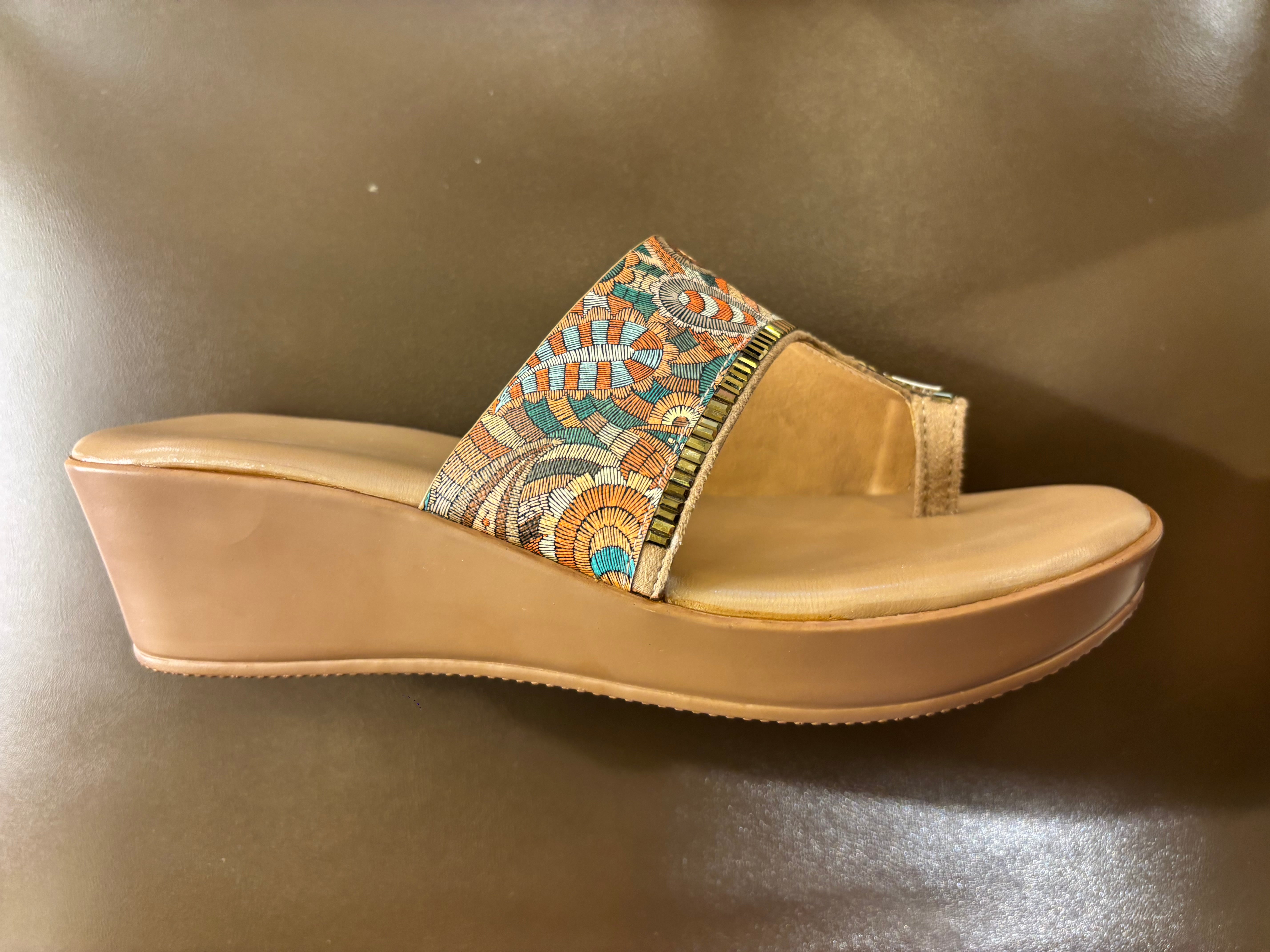 Becky Printed Thumb Wedges - The Heels India