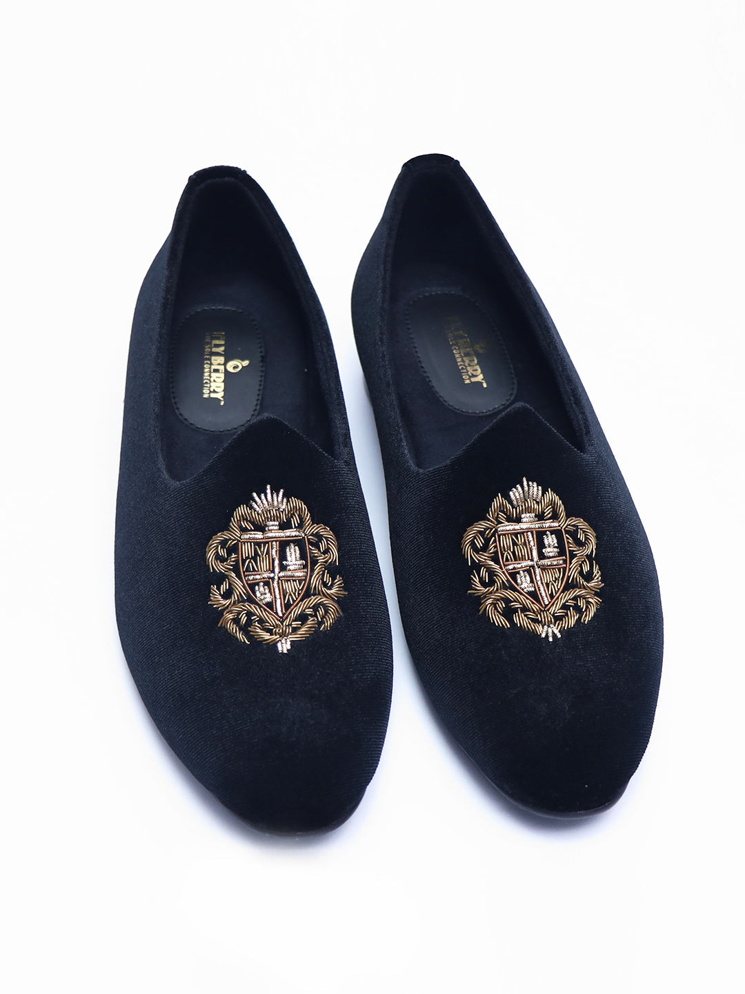 Zorba Black Velvet Embroidered Jooti - The Heels India