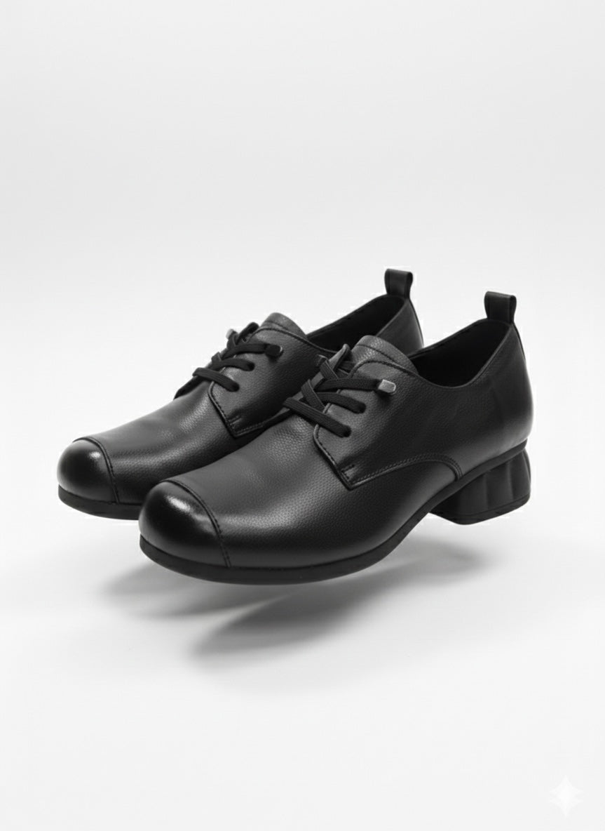 Barbara Premium Leather Lace Up Mid Heel Loafers