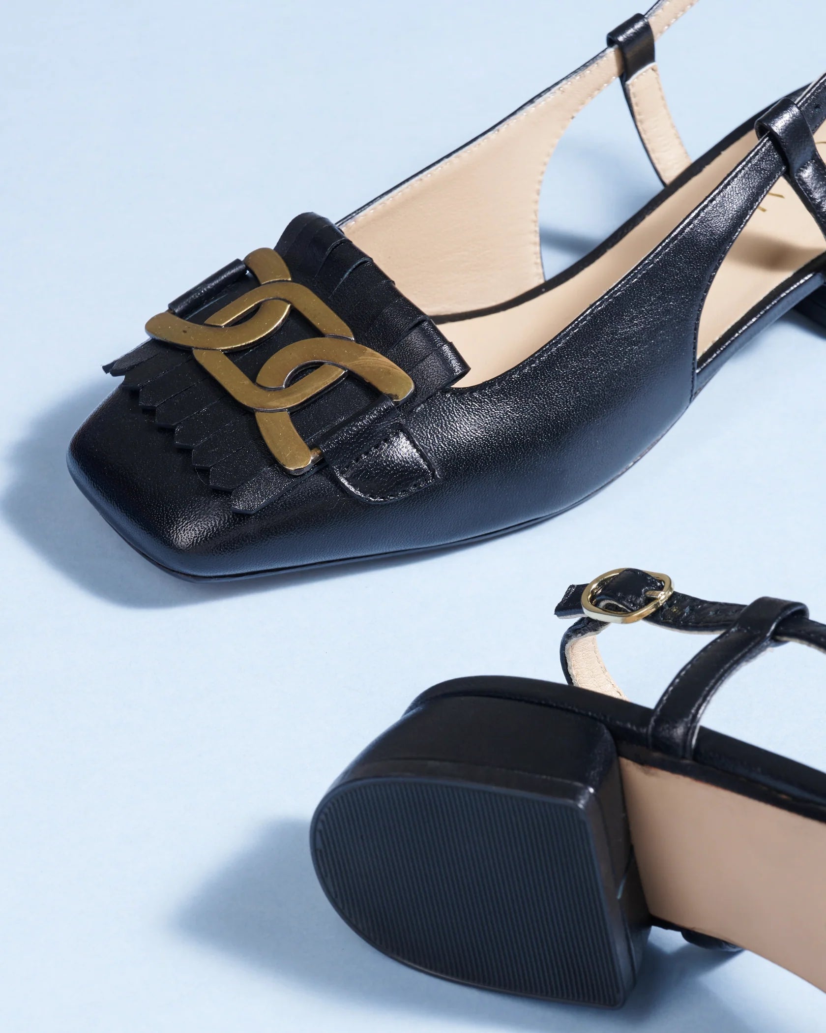 ASTRA Premium Leather Slingback Block Heel Ballerinas - The Heels India