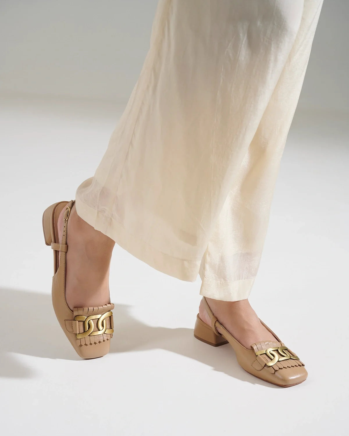 ASTRA Premium Leather Slingback Block Heel Ballerinas - The Heels India