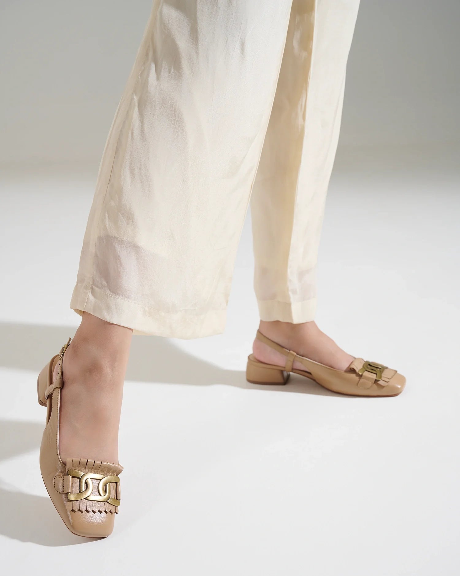 ASTRA Premium Leather Slingback Block Heel Ballerinas - The Heels India