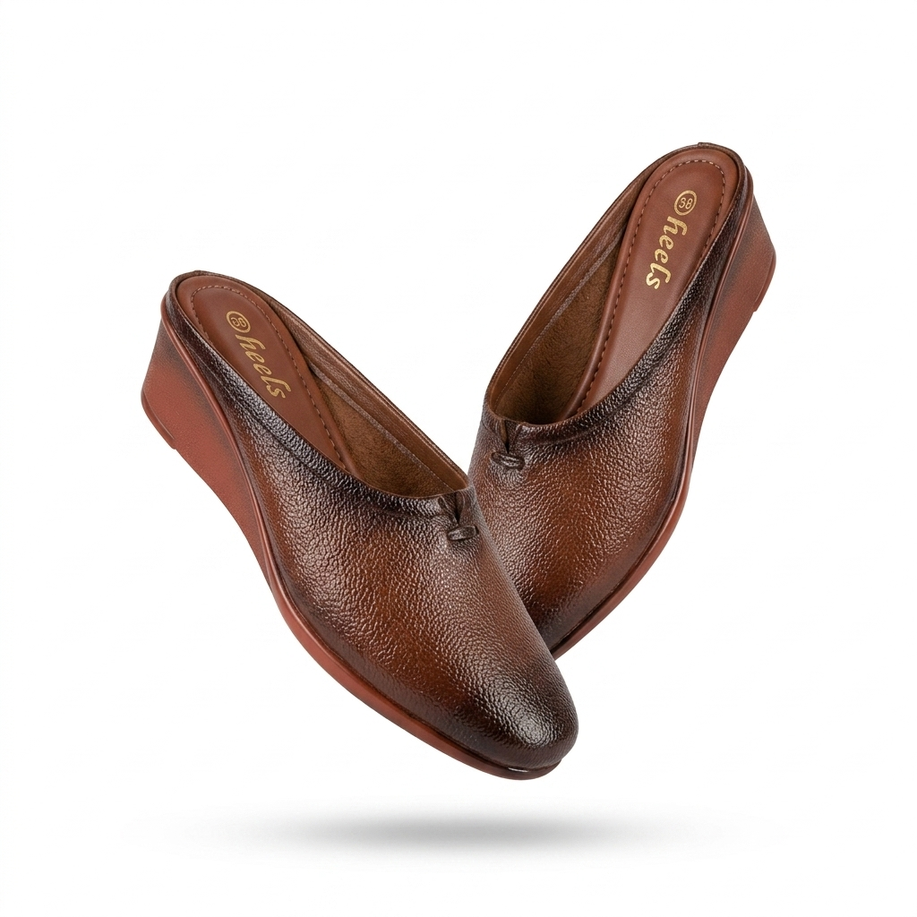 Cherie Leather Back Open Wedge Heel Mules