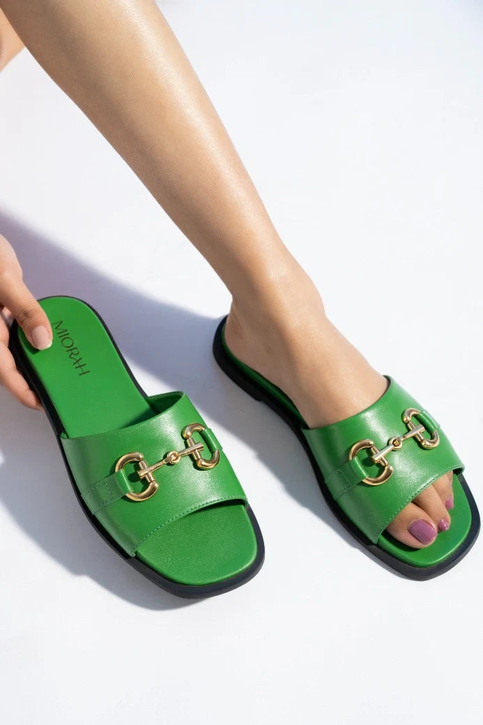 FLUTTER Premium Leather Neon Summer Sliders