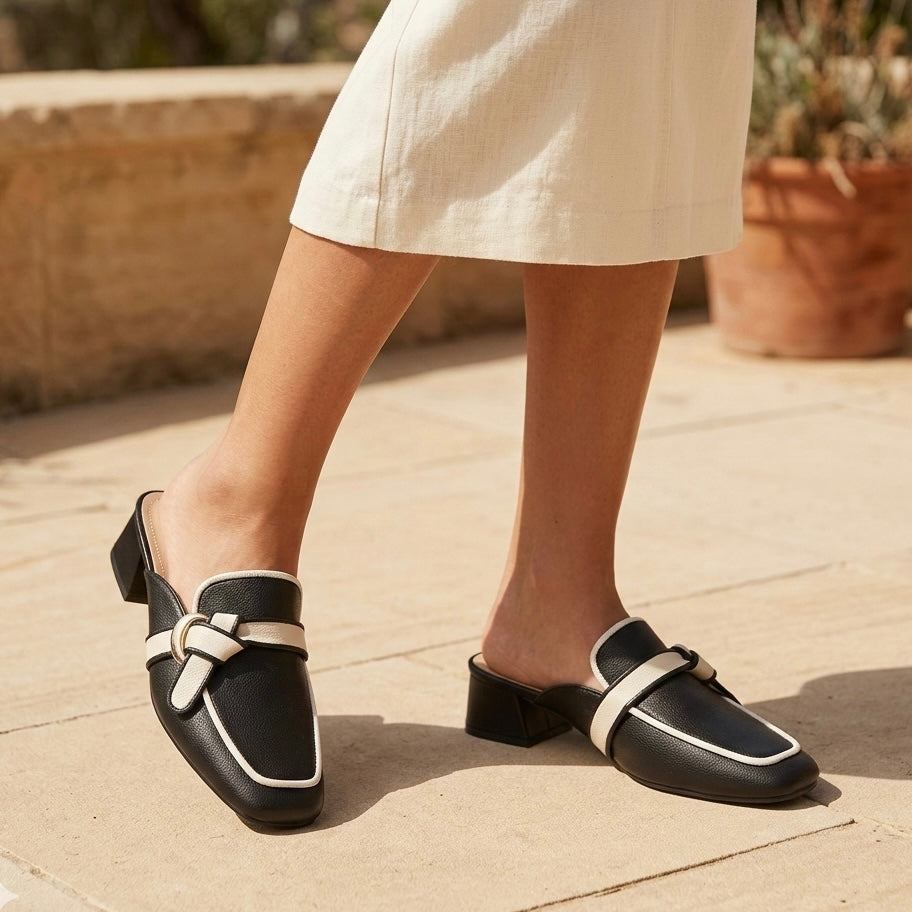 Camila Premium Back Open Block Heel Mules