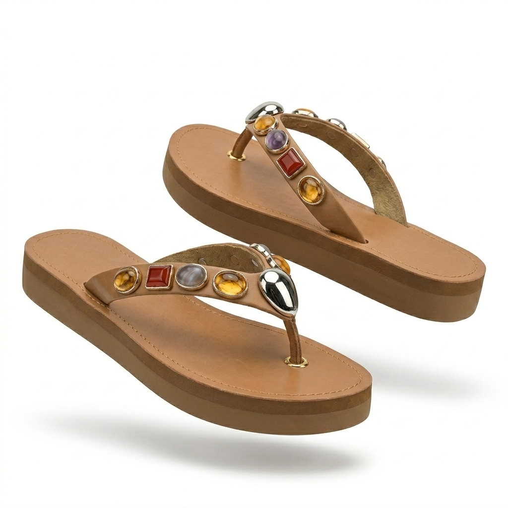 Norelle Cushioned Gemstone V Strap Comfort Summer Slippers