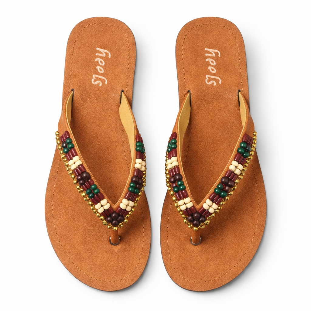 Zeeba Cushioned Ethnic Beads Slippers - The Heels India