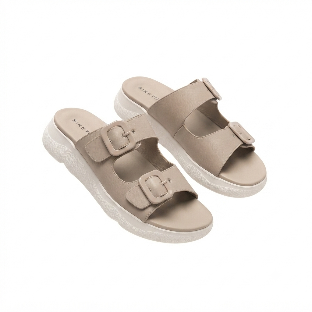 Suzy Lite Comfort Chunky Summer Slippers in Khaki - The Heels India