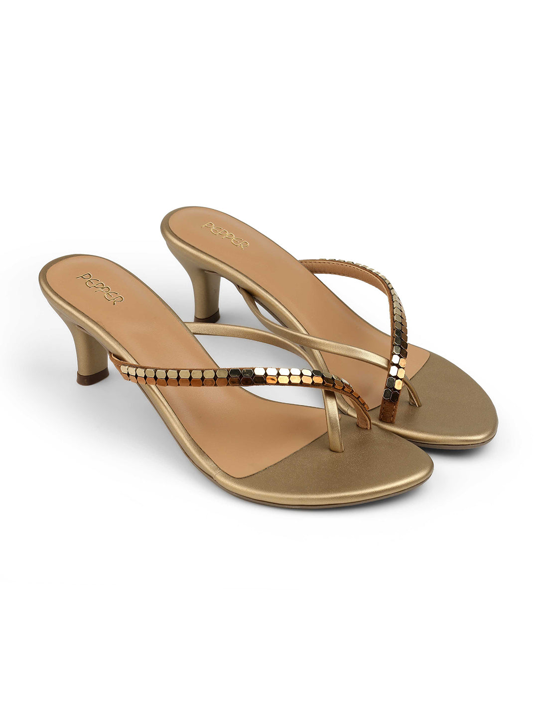 Felipe Metallic V Strap Kitten Heels - The Heels India