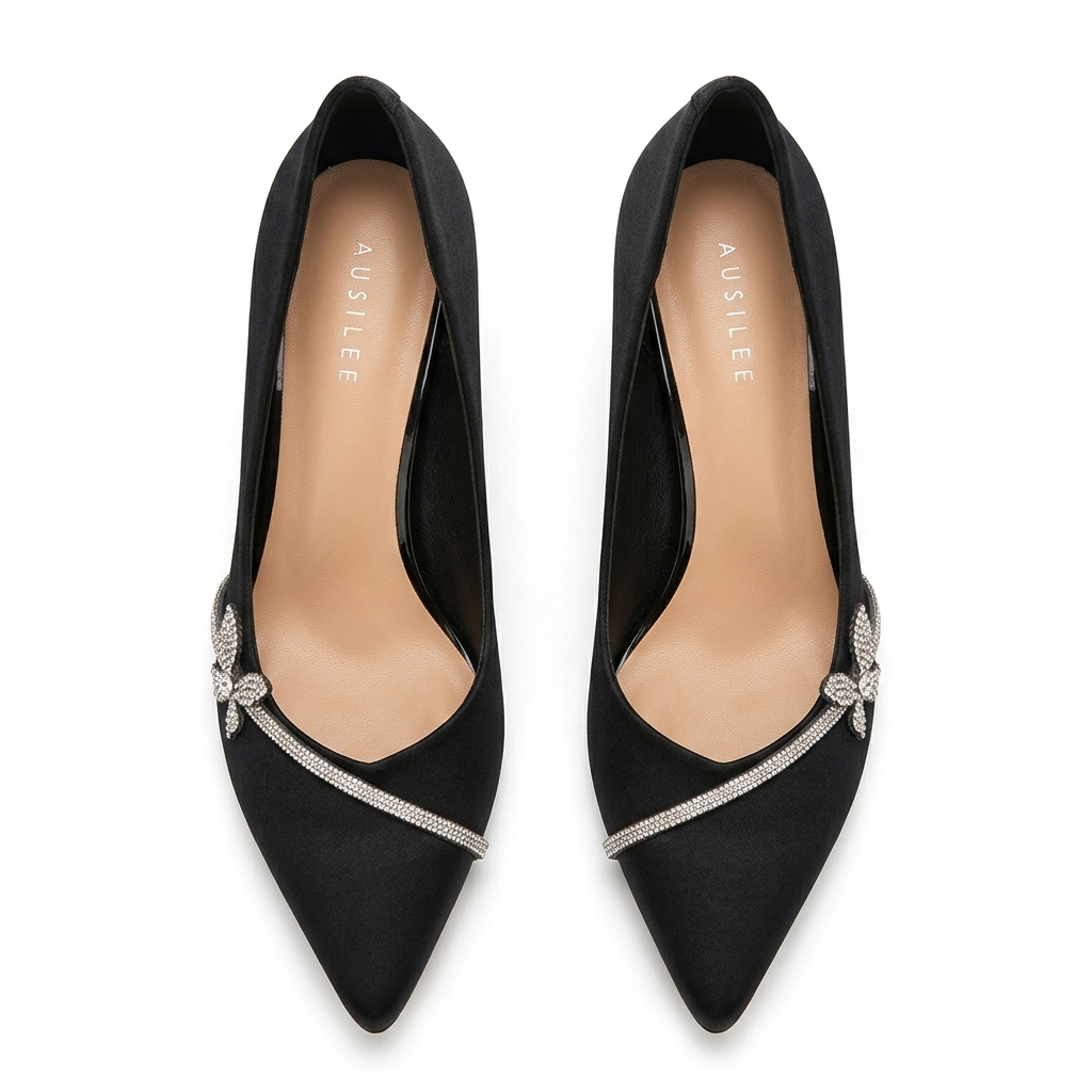 Pointed Toe Kitten Heel Pump with Crystal Butterfly