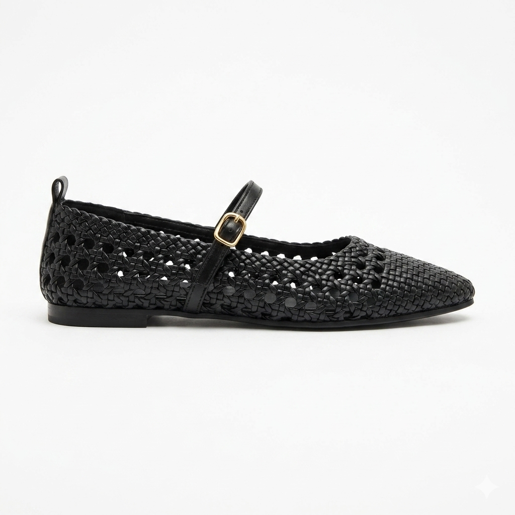 Meraki 2.0 Premium Mesh Flat Mary Jane Leather Ballerinas