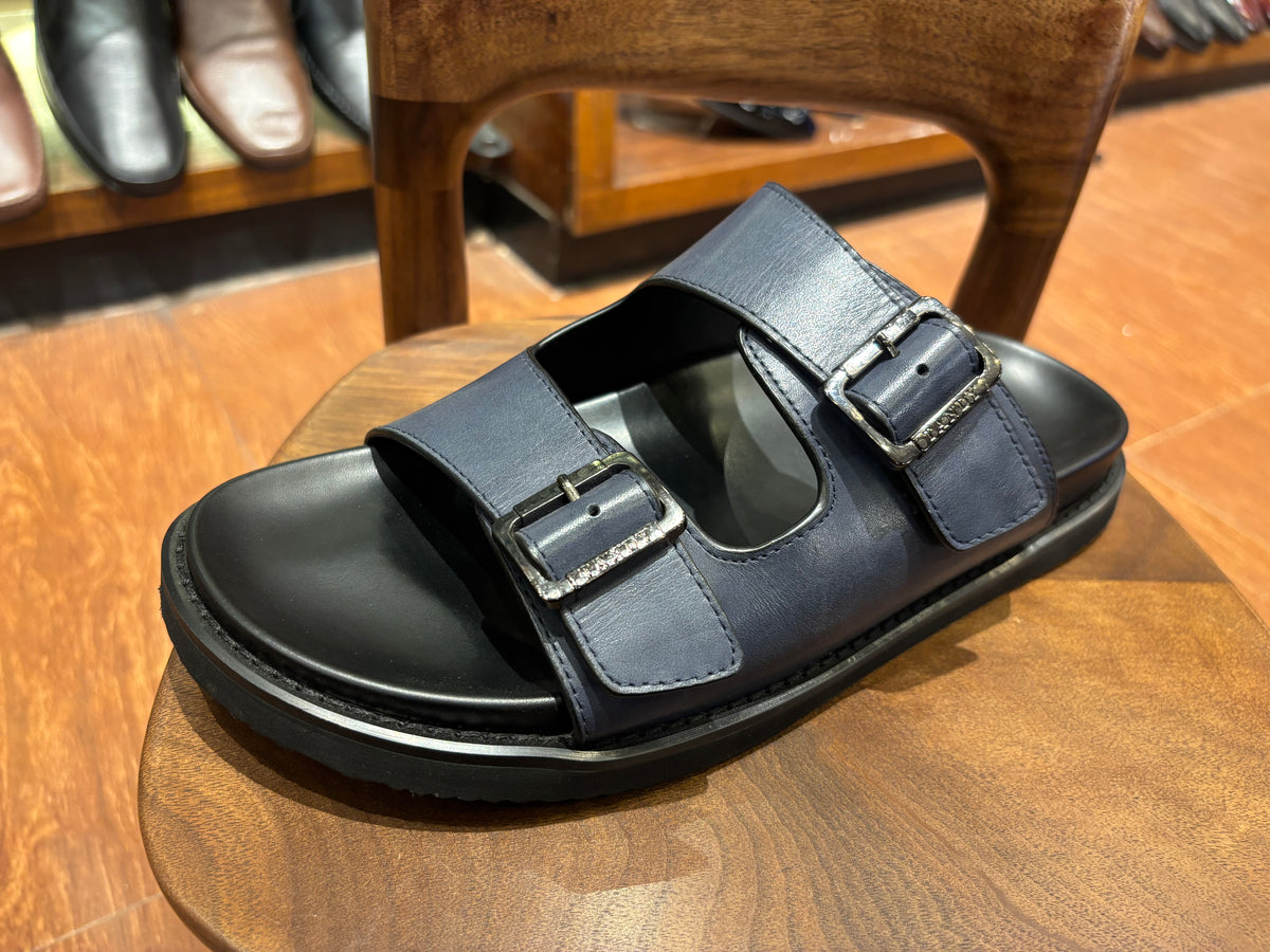 Kai Premium Leather Double Strap Sliders - The Heels India