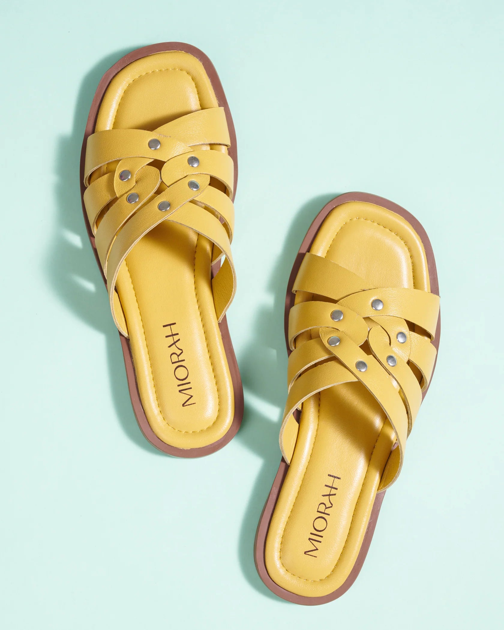 IVY Premium Leather Cushioned Flat Summer Stud Sliders - The Heels India