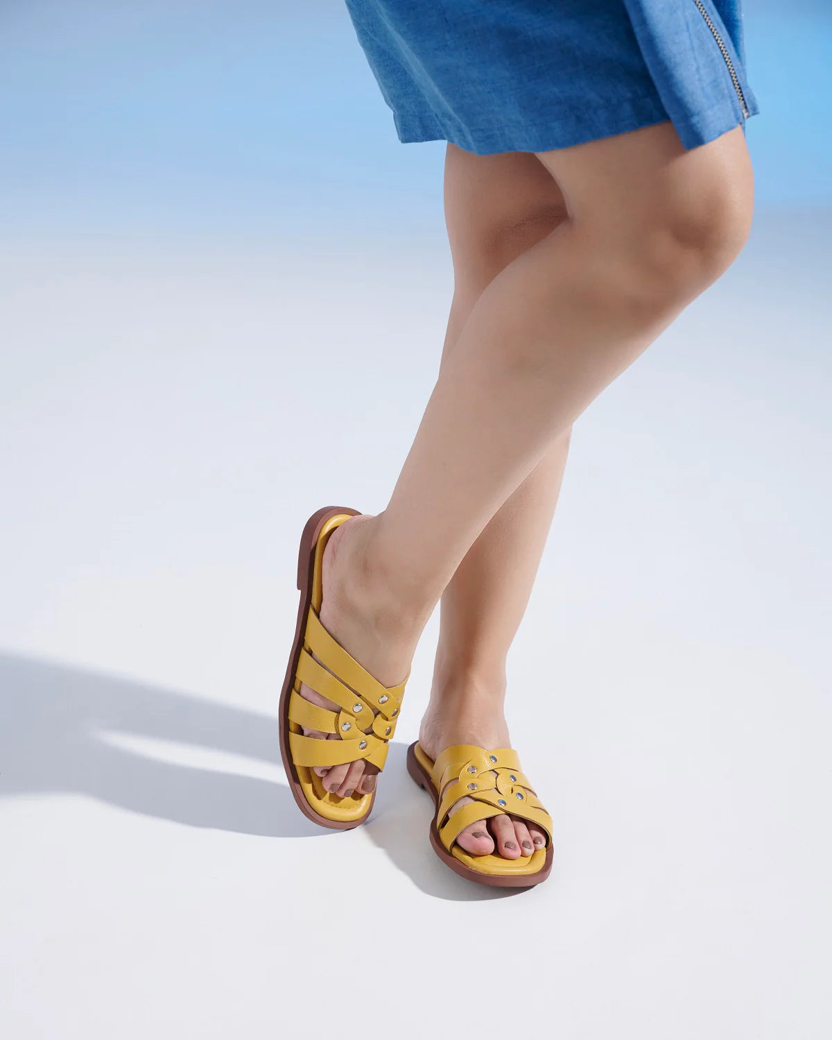 IVY Premium Leather Cushioned Flat Summer Stud Sliders - The Heels India