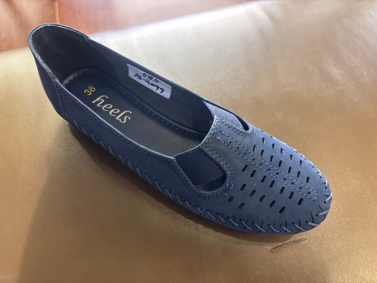 Paulina Nubuk Perforated Leather Ballerinas in Navy - The Heels India