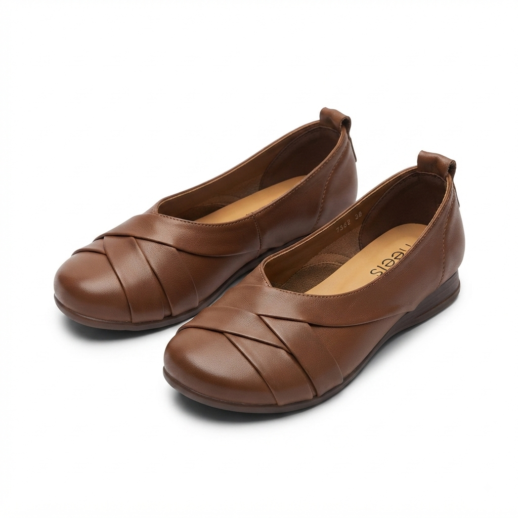 Audrey Premium Leather CrissCross Flat Cushioned Ballerinas