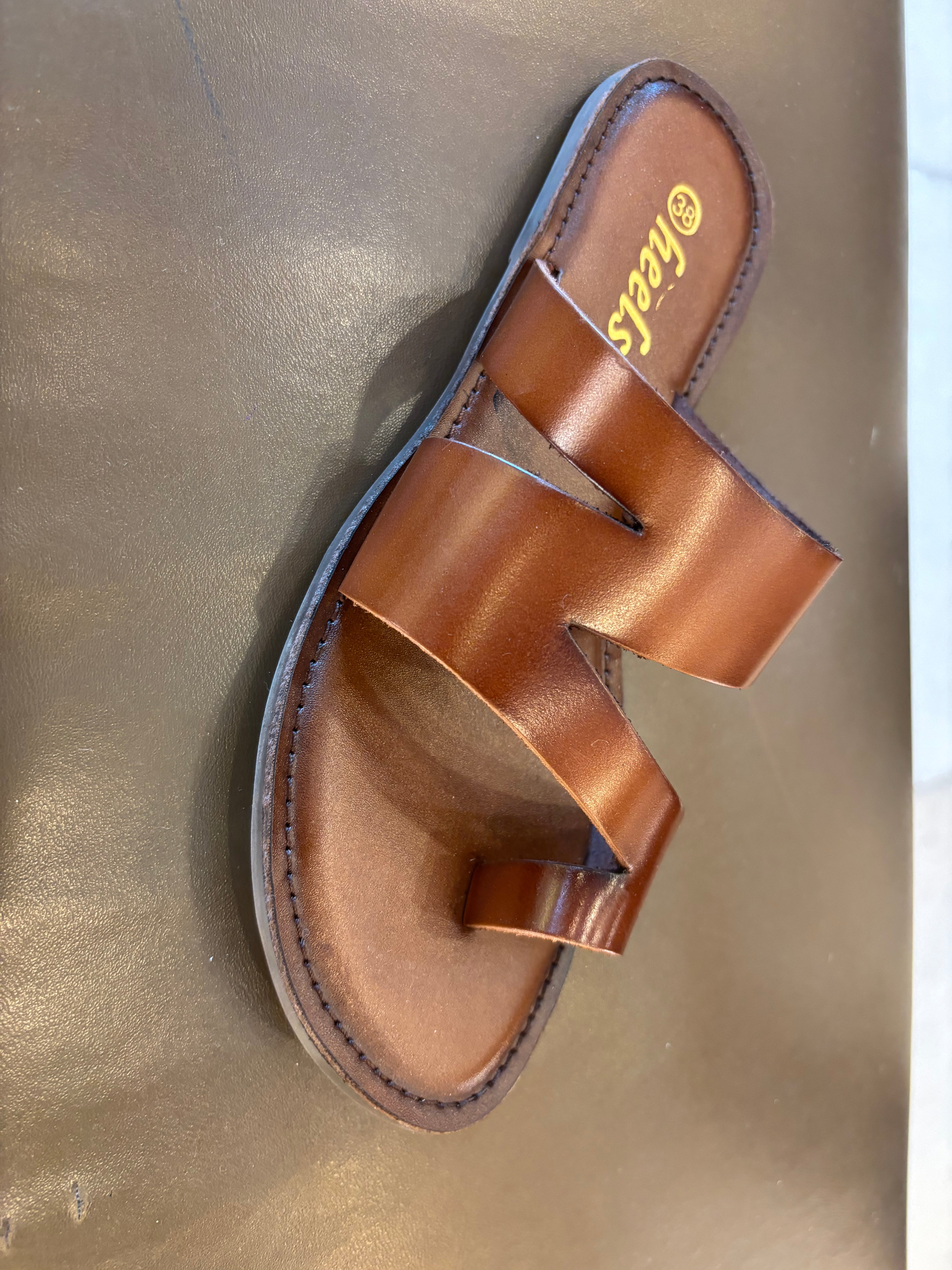 Melanie Leather Thumb Strap Flat Sliders - The Heels India