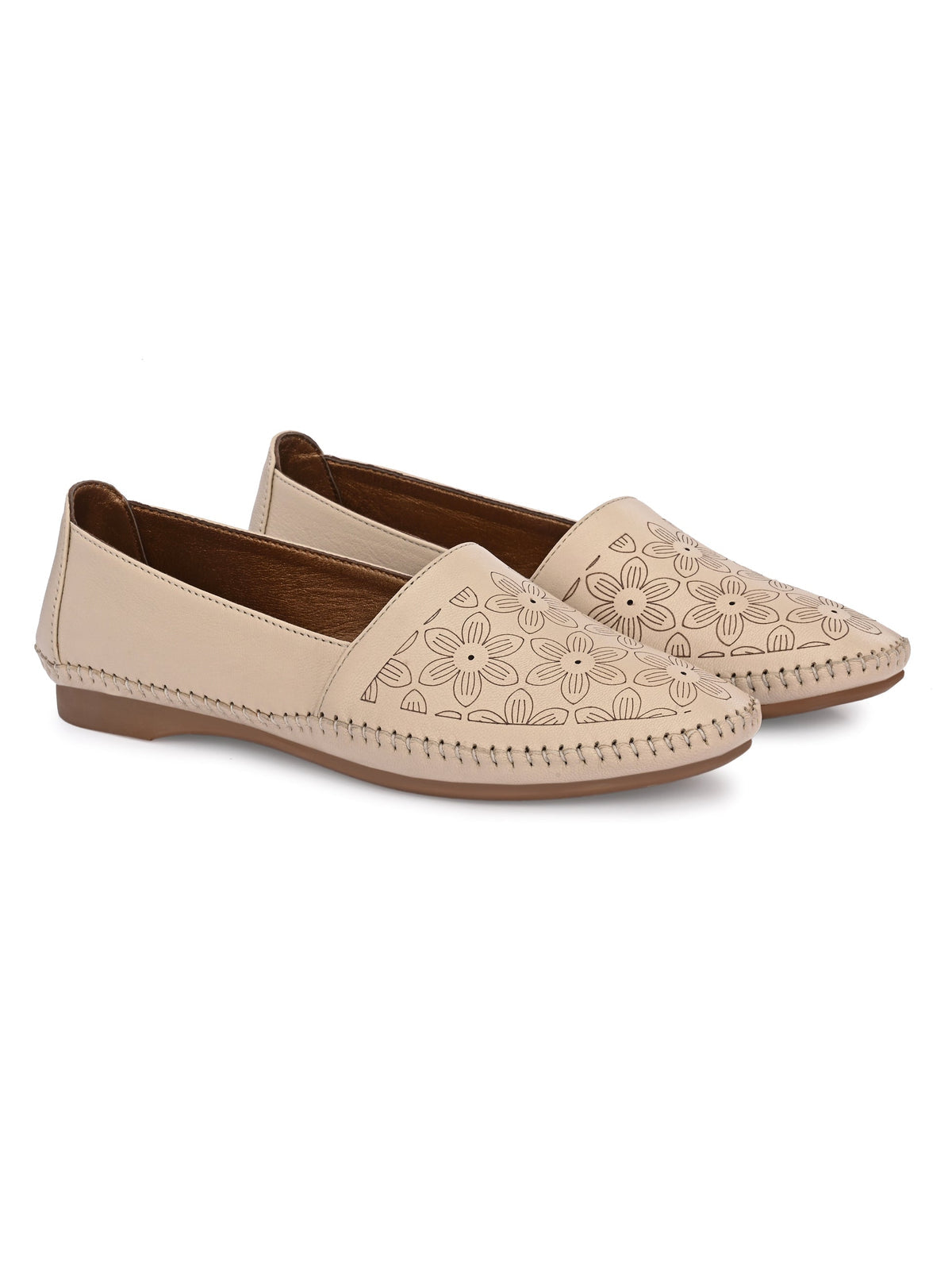 Venezia Engraved Cushioned Leather Ballerinas