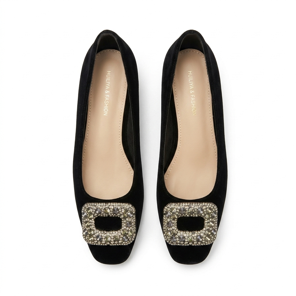 Eilish Velvet Block Heel Bling Pumps