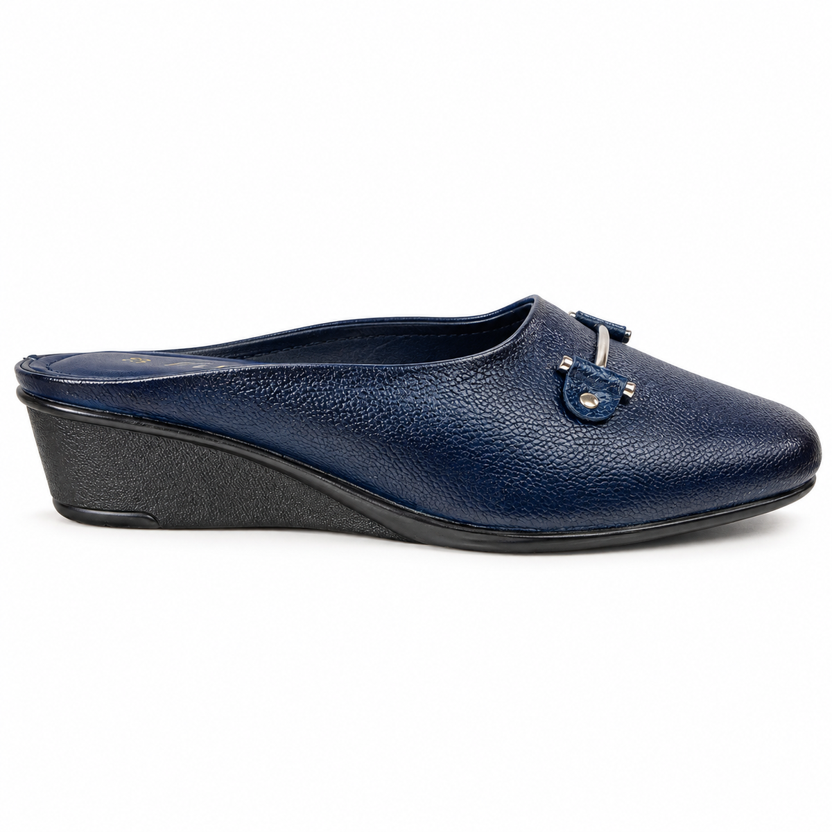 Cherie Buckled 2.0 Leather Back Open Wedge Heel Mules