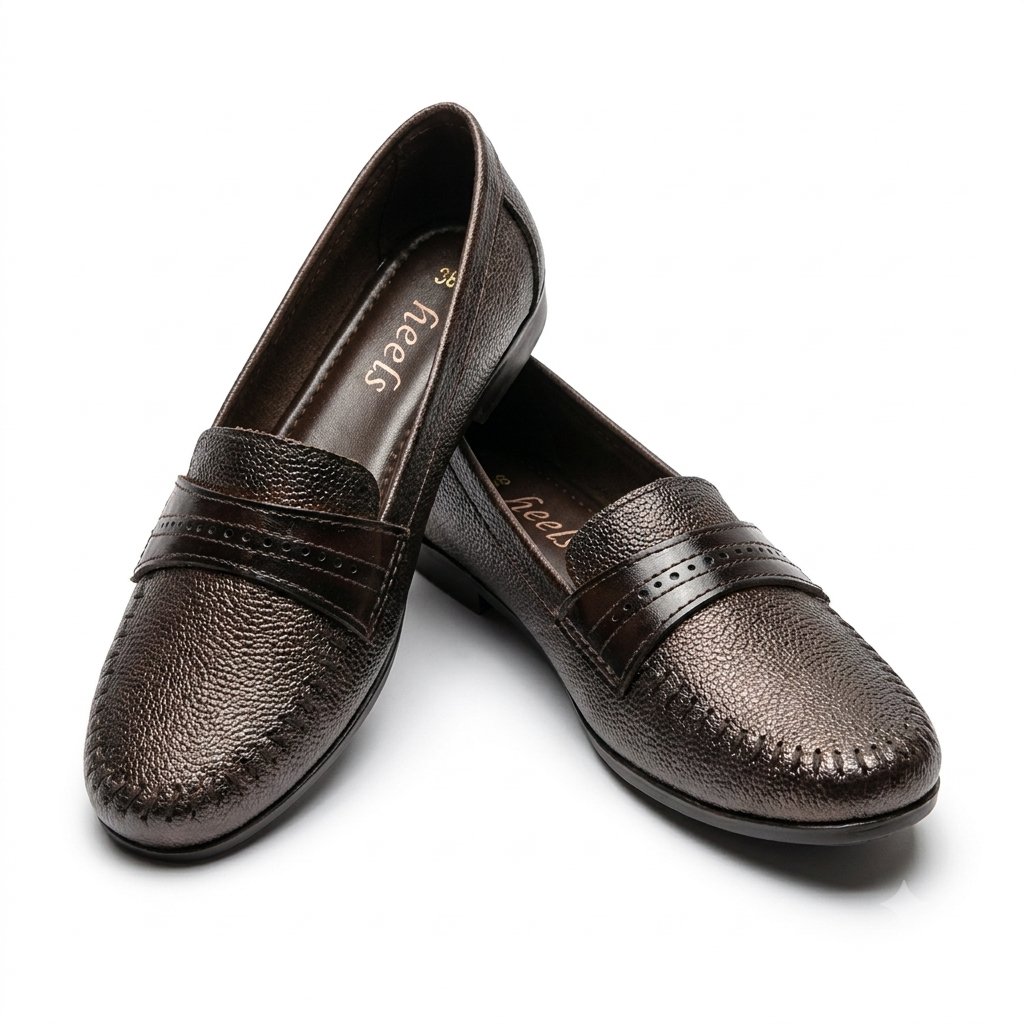 Lily Leather Classic Tie Stitch Ballerinas in Brown - The Heels India