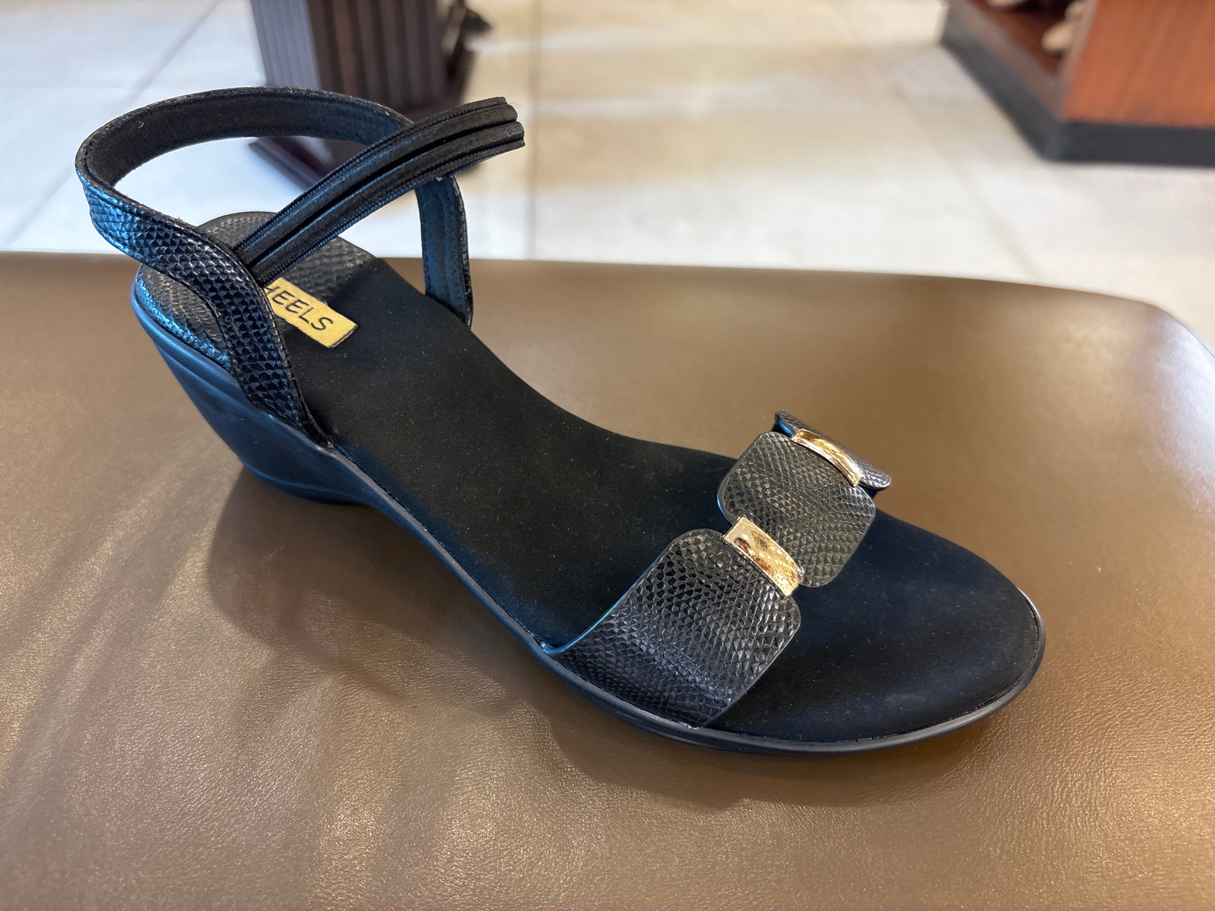 Audrey Back Elastic Strap Wedge Heel Sandals - The Heels India
