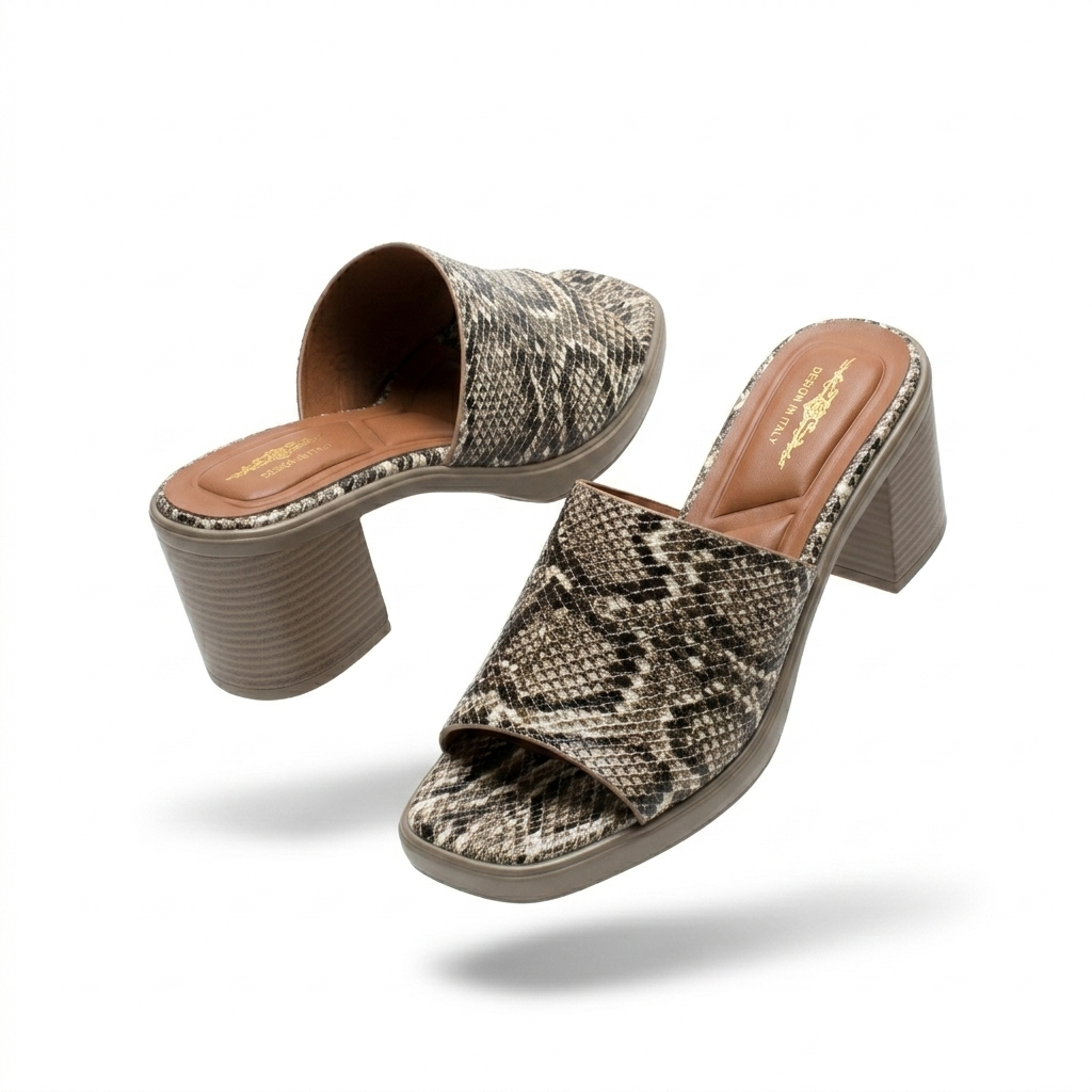 Alba Platform Snake Print Peep Toe Block Heels