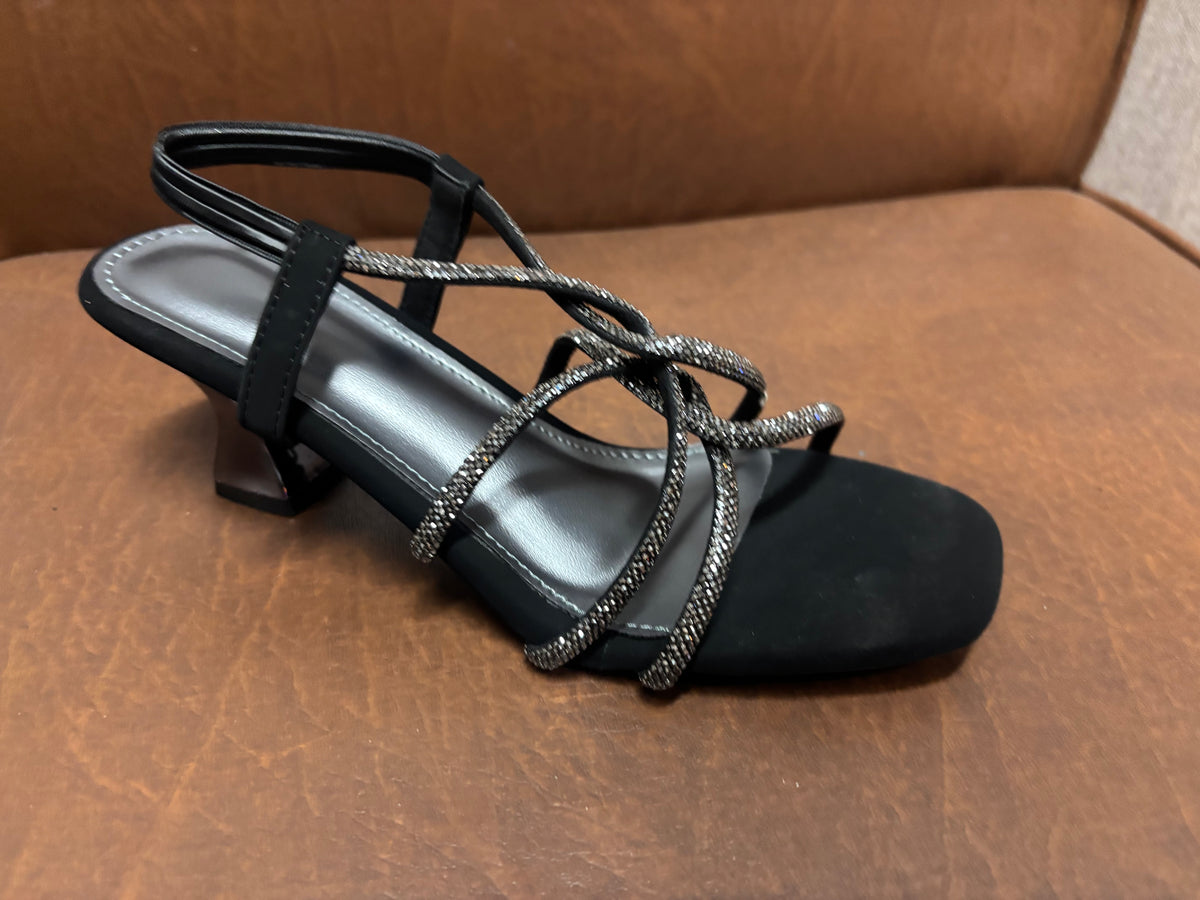 Felicia Bling Strap Kitten Heel Sandals in Black - The Heels India