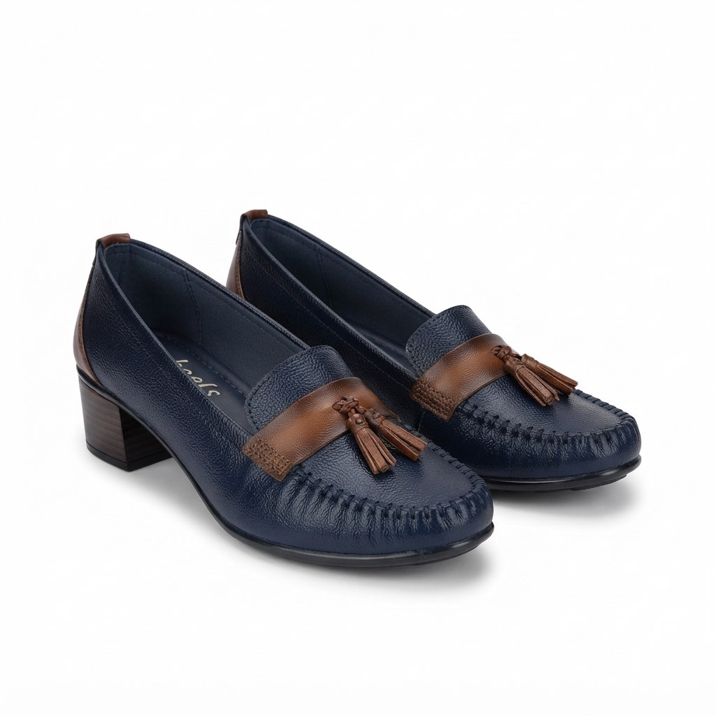 Fiona Leather Tassel Block Heel Loafers