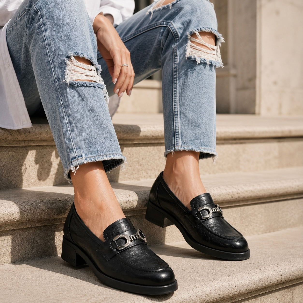Kelly Premium Leather Mid Heel Loafers