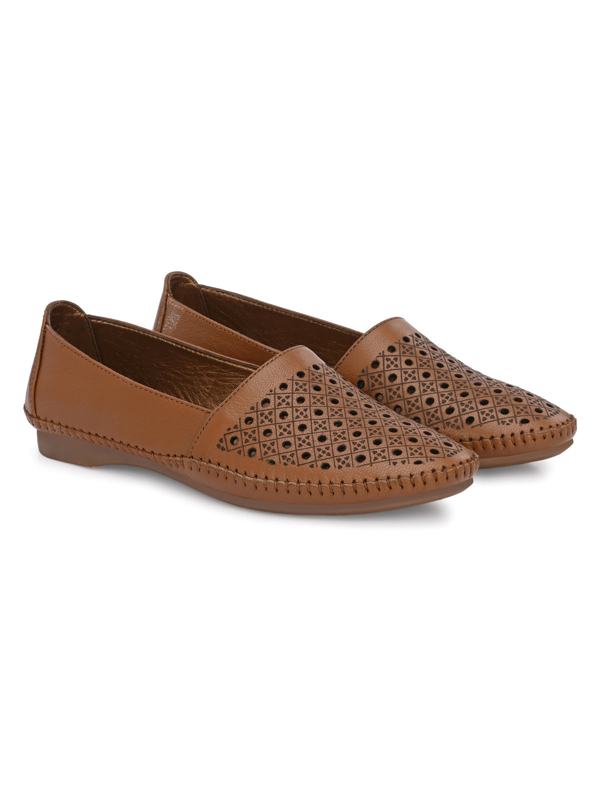 Alvira Perforated Cushioned Leather Ballerinas