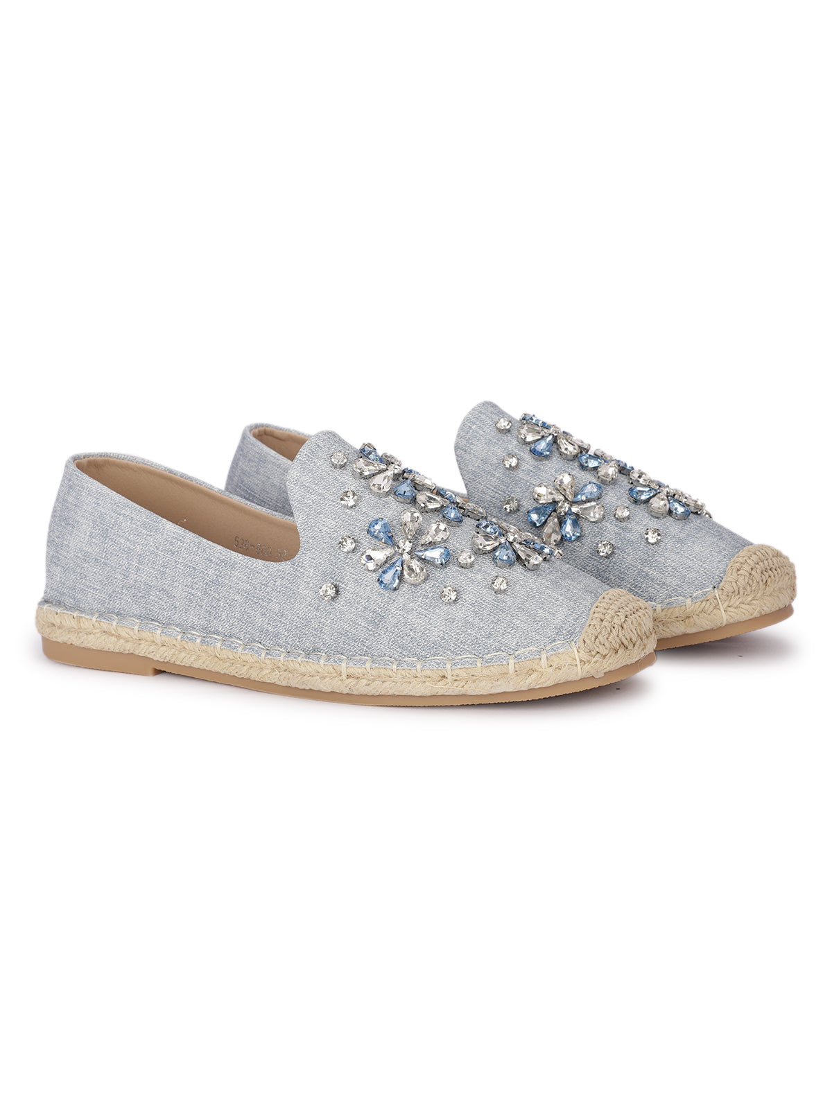 Paloma Denim Embellished Flat Espadrilles