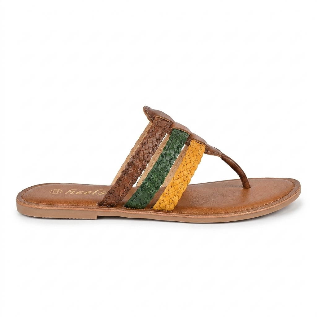 Kylie Leather Woven Strap Flat Slippers